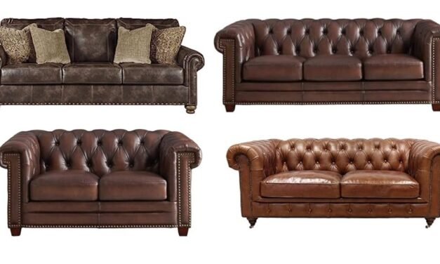 Brown Leather Sofa Couch in Living Room Interior
